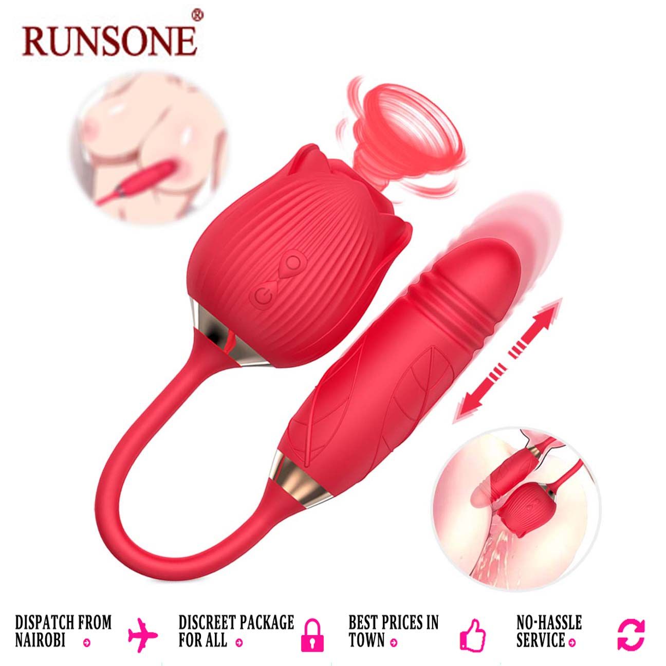 Rose Toy Vibrator Thrusting G Spot Dildo Clitoral Sucking Stimulator Anal Plug Clit Nipples Oral Licking Adult Foreplay Teasing Sex Toys for Women Couple Solo Masturbation