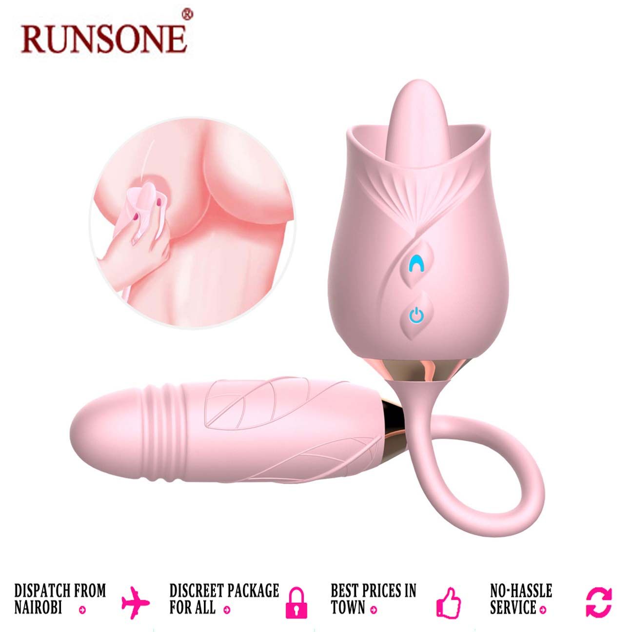 Rose Toy Vibrator Thrusting G Spot Dildo Clitoral Licking Stimulator Anal Plug Oral Tongue Adult Teasing Sex Toys for Women Couple Masturbation