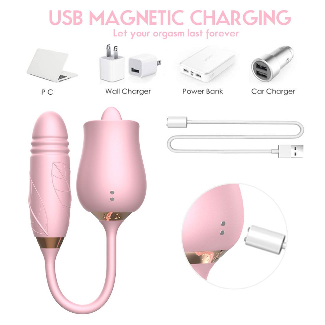 Rose Toy Vibrator Thrusting G Spot Dildo Clitoral Licking Stimulator Anal Plug Oral Tongue Adult Teasing Sex Toys for Women Couple Masturbation