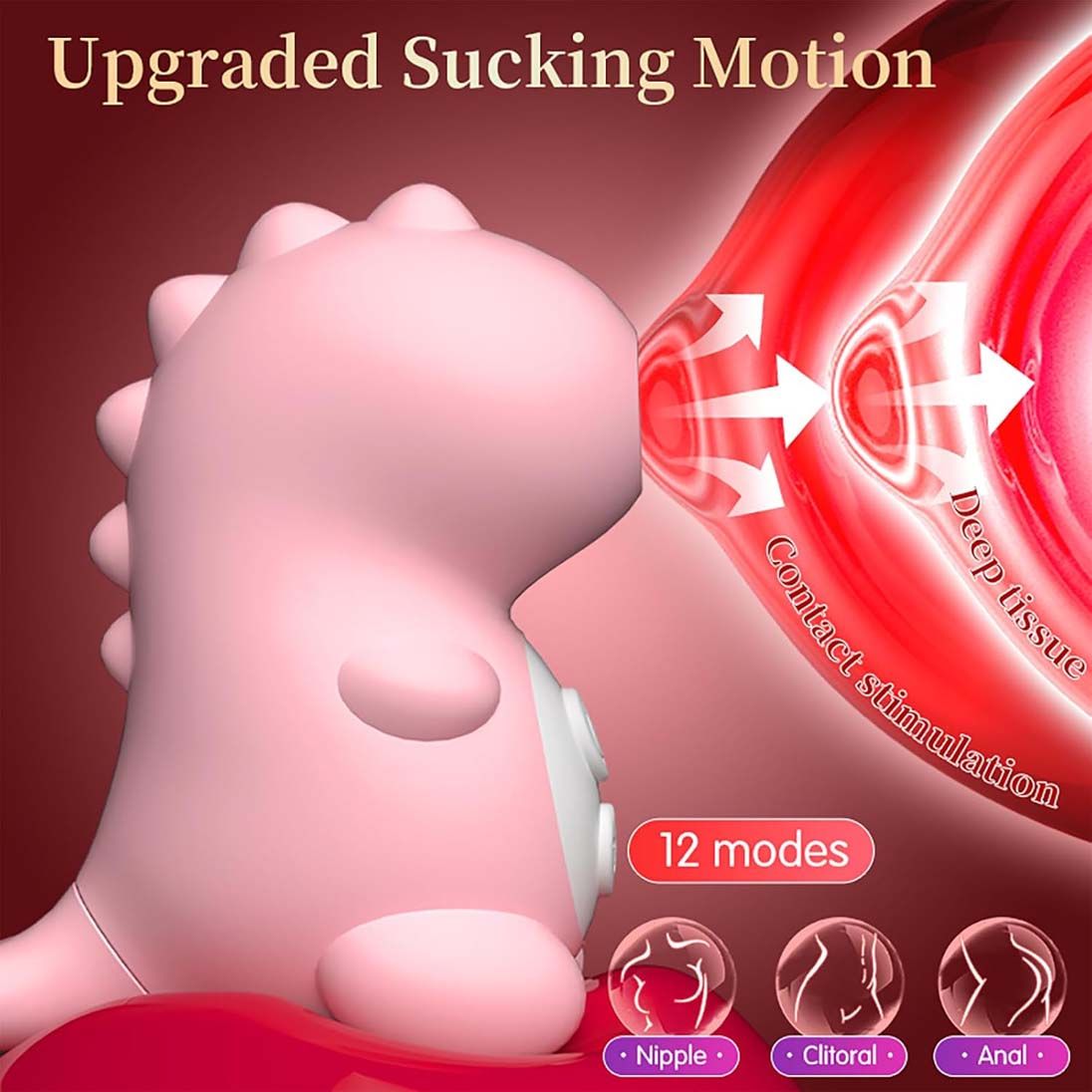 Discreet 3in1 Sucking Vibrator Lovely Dinosaur Tail Massager Clit Nipples Anal Rose Sucker 12 Modes Pleasure Dilldo for Vaginal Clitoral G-spot Stimulation Adult Non-embarrassed Sex Toy Gift for Women