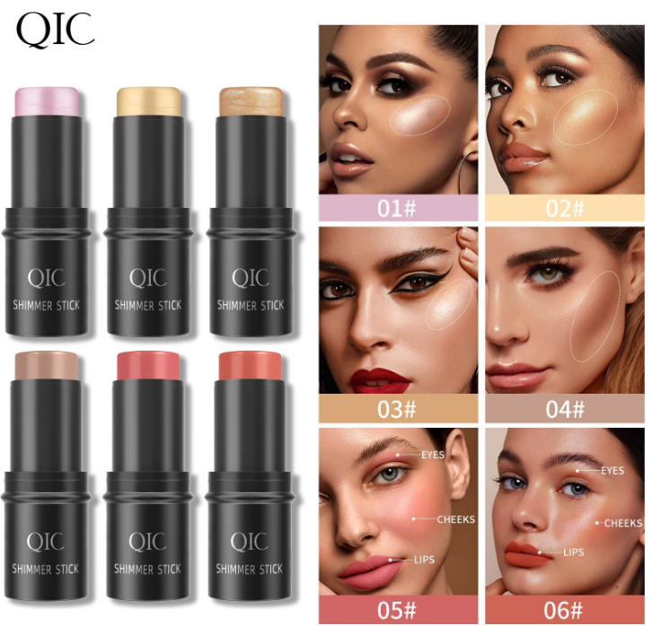 2025 Fashion Makeup QIC High light Brightening Shadow Stick 3D Face Priming Cream concealer powder blusher Cosmetic Stick High light Cosmetic Stick Dual purpose