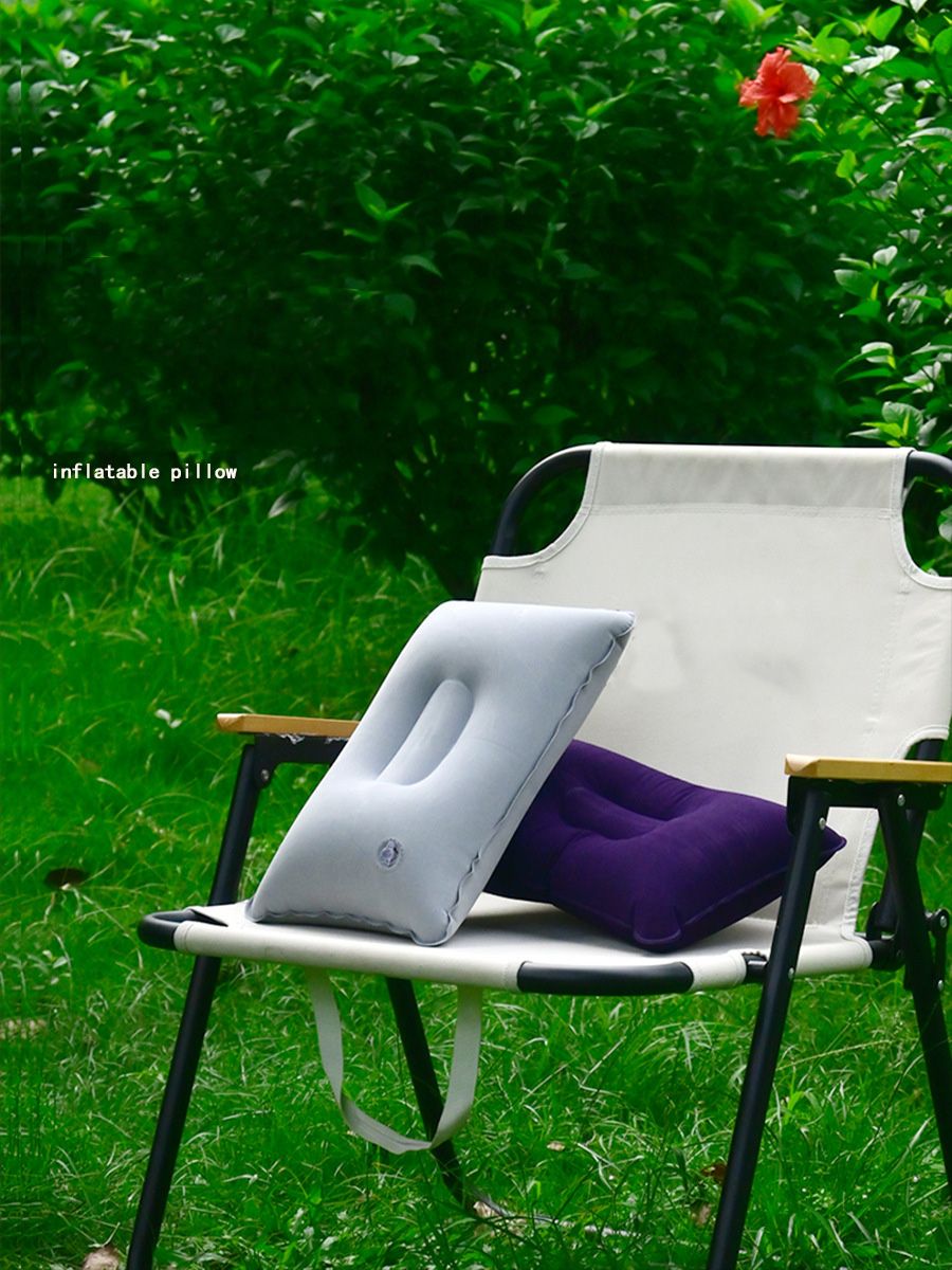 Flocked Inflatable Camping Pillow – Large Thickened Square Design, Foldable & Portable for Outdoor Use, Sleeping Bag Companion & Lunch Break Cushion