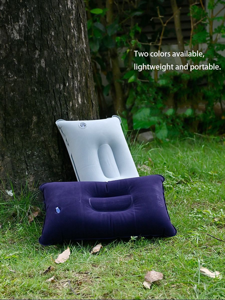 Flocked Inflatable Camping Pillow – Large Thickened Square Design, Foldable & Portable for Outdoor Use, Sleeping Bag Companion & Lunch Break Cushion