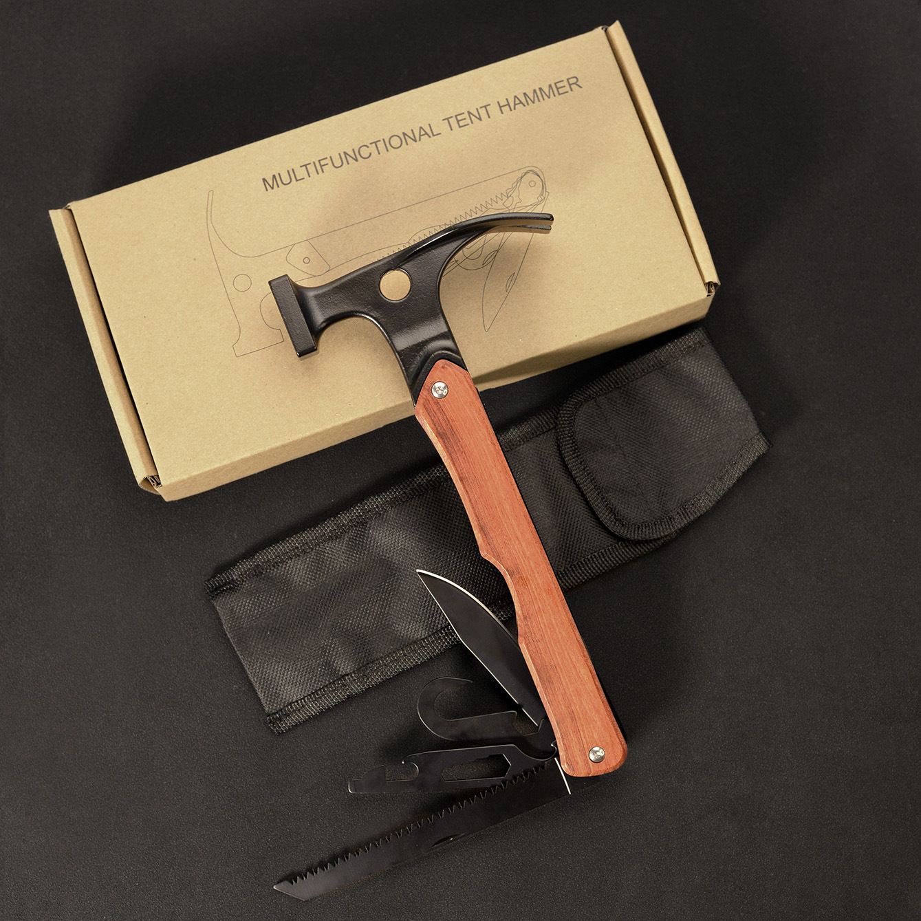 Multi-Functional Hammer – Multi-Tool Camping Tent Peg Hammer, Outdoor Survival Gear, Cast Iron Mallet, Campsite Hammer