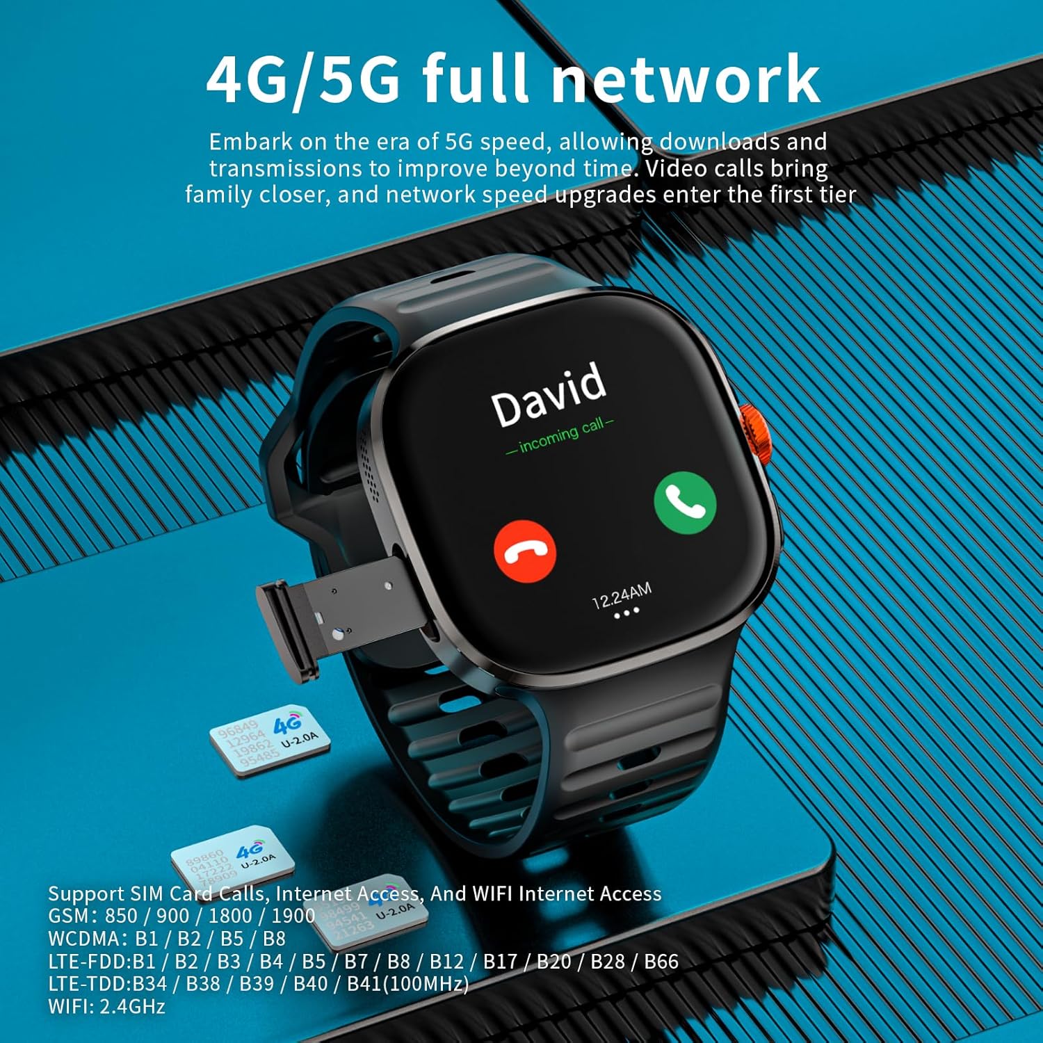4G SIM Card Android Smart Watch, 2.16'' AMOLED Large Screen 3GB+32GB Smartwatch for Men Women with Rotating Camera WiFi GPS, 1150mAh Fitness Activity Tracker Watch (Black)