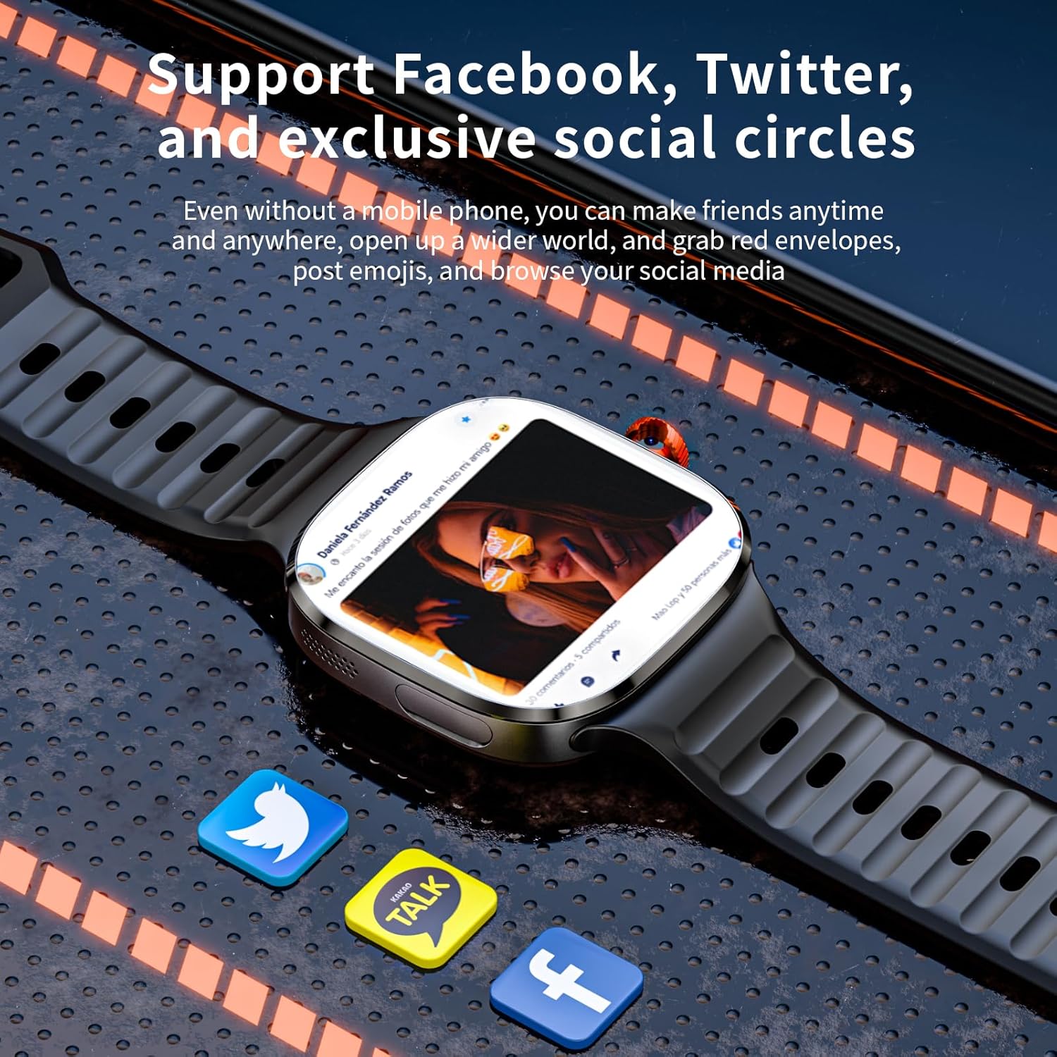 4G SIM Card Android Smart Watch, 2.16'' AMOLED Large Screen 3GB+32GB Smartwatch for Men Women with Rotating Camera WiFi GPS, 1150mAh Fitness Activity Tracker Watch (Black)