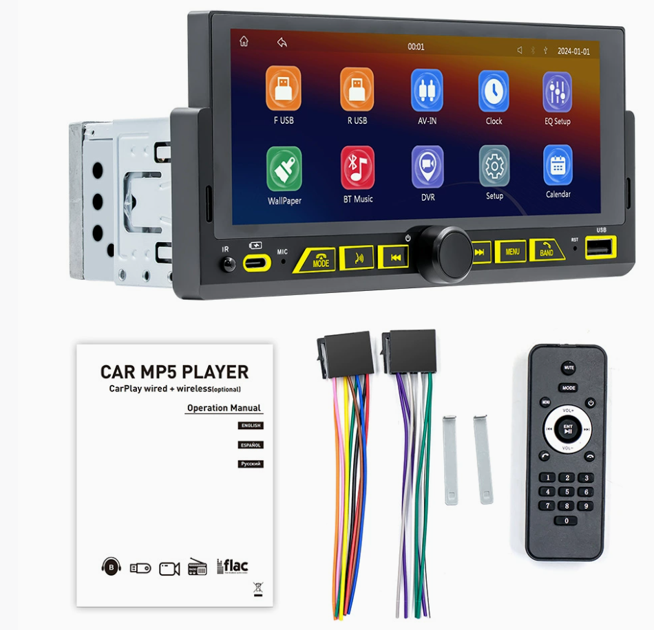 2025 new 6.86-inch single spindle car MP5 player, high-definition reversing image, Bluetooth carplay navigation host with reversing camera