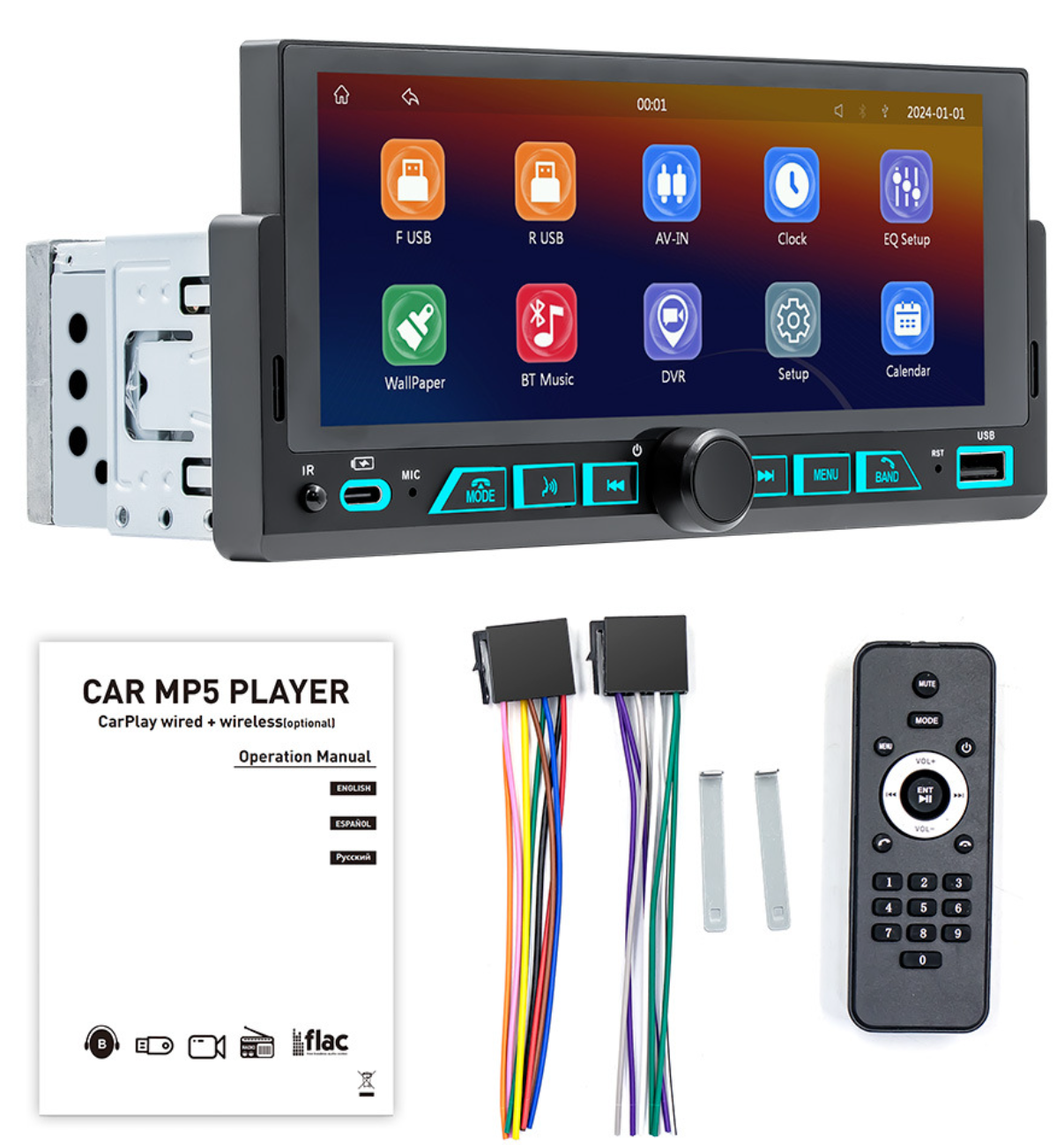 2025 new 6.86-inch single spindle car MP5 player, high-definition reversing image, Bluetooth carplay navigation host with reversing camera