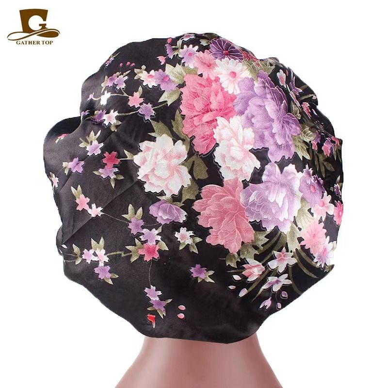 Satin Headscarf Hat Sleeping Bonnet Women Curly Hair Wrap Silk Cap Fashion Head Scarf Headwear Night Sleep Hat Adjust Head Cover Hat For Curly Springy Hair Styling Accessories Soft Elastic Band