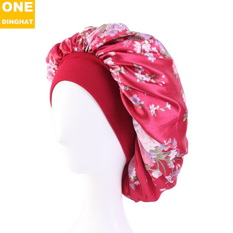 Satin Headscarf Hat Sleeping Bonnet Women Curly Hair Wrap Silk Cap Fashion Head Scarf Headwear Night Sleep Hat Adjust Head Cover Hat For Curly Springy Hair Styling Accessories Soft Elastic Band