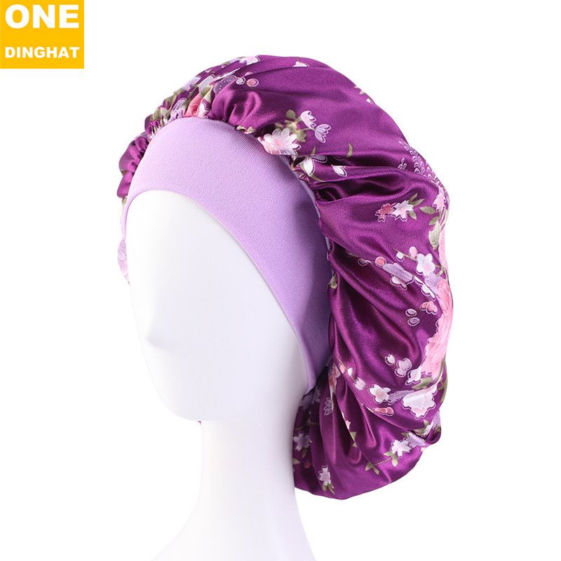 Satin Headscarf Hat Sleeping Bonnet Women Curly Hair Wrap Silk Cap Fashion Head Scarf Headwear Night Sleep Hat Adjust Head Cover Hat For Curly Springy Hair Styling Accessories Soft Elastic Band