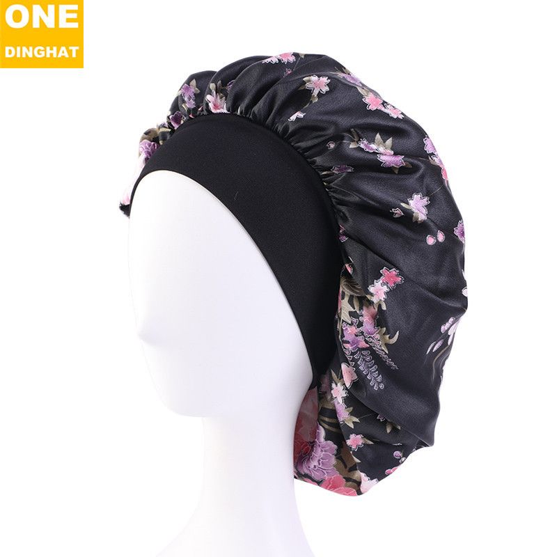 Satin Headscarf Hat Sleeping Bonnet Women Curly Hair Wrap Silk Cap Fashion Head Scarf Headwear Night Sleep Hat Adjust Head Cover Hat For Curly Springy Hair Styling Accessories Soft Elastic Band