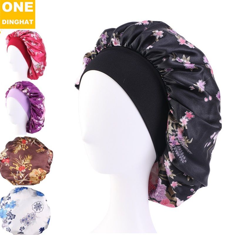 Satin Headscarf Hat Sleeping Bonnet Women Curly Hair Wrap Silk Cap Fashion Head Scarf Headwear Night Sleep Hat Adjust Head Cover Hat For Curly Springy Hair Styling Accessories Soft Elastic Band