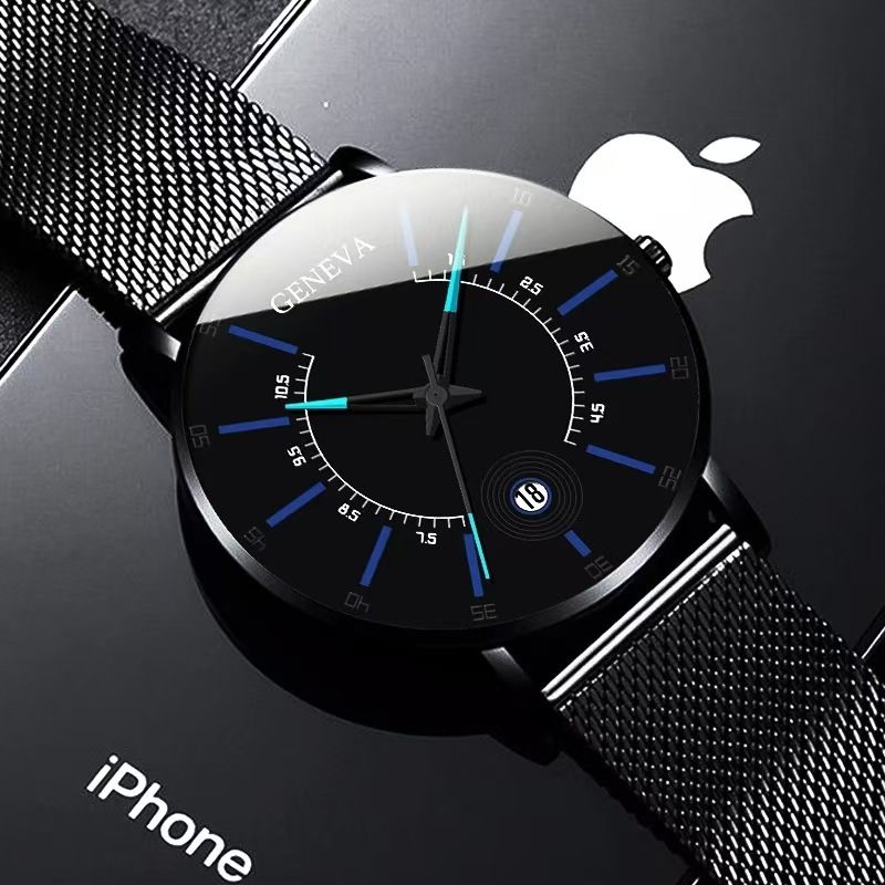 Geneva Men Watch Stainless Quartz WristWatches Waterproof Male Watches Fashion Wrist Watch With Date Classic Valentine's Day Christmas Birthday Gifts