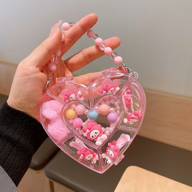 Girls Jewelry Set Kids Melody Jewelry Box Set with Jewel Bead Necklace Bracelet Hair Band Hairpin Hair Ties And Rings Play Accessories Pretend Dress Up 9 Piece Toy Birthday Gift