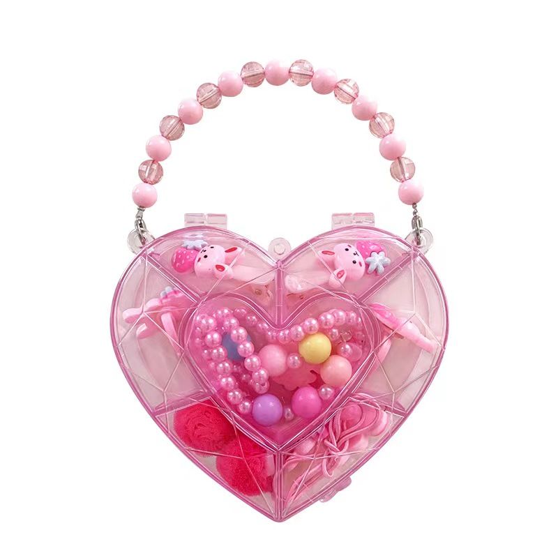 Girls Jewelry Set Kids Melody Jewelry Box Set with Jewel Bead Necklace Bracelet Hair Band Hairpin Hair Ties And Rings Play Accessories Pretend Dress Up 9 Piece Toy Birthday Gift