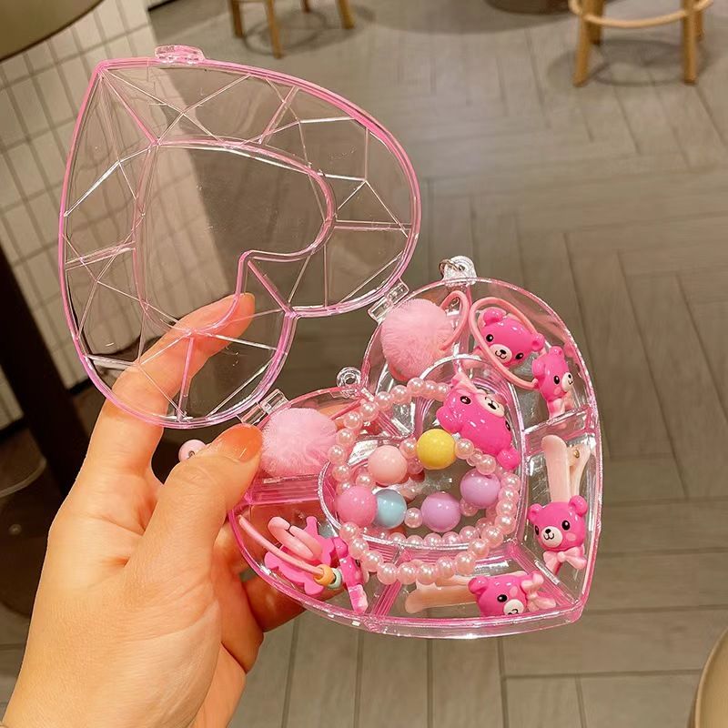 Girls Jewelry Set Kids Melody Jewelry Box Set with Jewel Bead Necklace Bracelet Hair Band Hairpin Hair Ties And Rings Play Accessories Pretend Dress Up 9 Piece Toy Birthday Gift