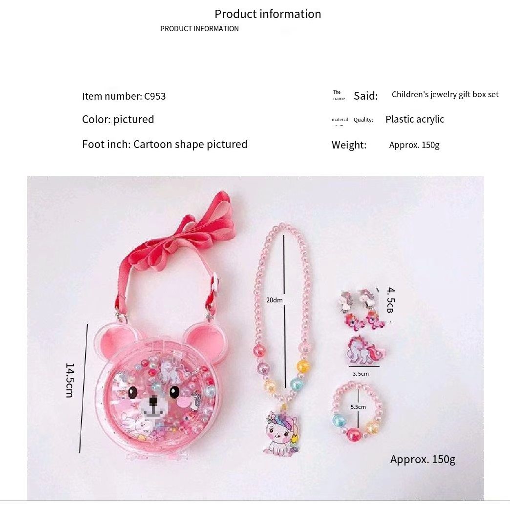 Girls Jewelry Set Kids Melody Jewelry Box Set with Jewel Bead Necklace Bracelet Hair Band Hairpin Hair Ties And Rings Play Accessories Pretend Dress Up 9 Piece Toy Birthday Gift