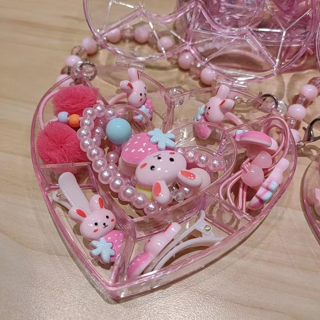 Girls Jewelry Set Kids Melody Jewelry Box Set with Jewel Bead Necklace Bracelet Hair Band Hairpin Hair Ties And Rings Play Accessories Pretend Dress Up 9 Piece Toy Birthday Gift