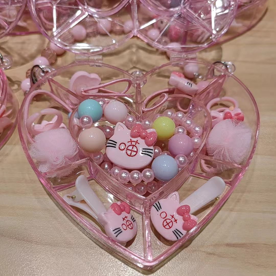 Girls Jewelry Set Kids Melody Jewelry Box Set with Jewel Bead Necklace Bracelet Hair Band Hairpin Hair Ties And Rings Play Accessories Pretend Dress Up 9 Piece Toy Birthday Gift