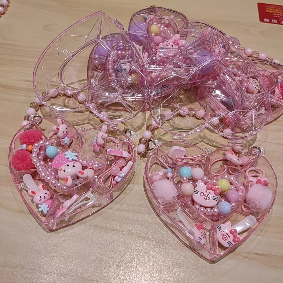 Girls Jewelry Set Kids Melody Jewelry Box Set with Jewel Bead Necklace Bracelet Hair Band Hairpin Hair Ties And Rings Play Accessories Pretend Dress Up 9 Piece Toy Birthday Gift