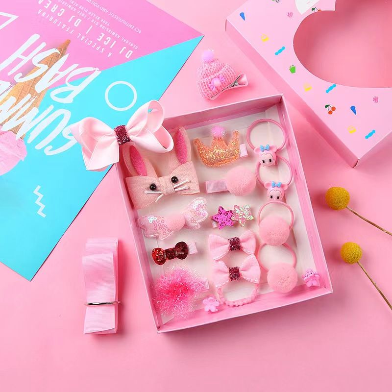 18 Pcs Girls Hair Accessories Sets Bows Cute Barrettes Cat Baby Hair Clips Hair Ties Elastic Hair Bands Gifts for Teen Girls Kis Birthday Gifts