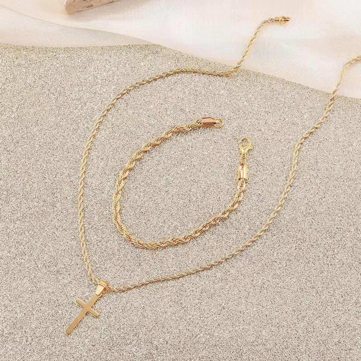 3 Pcs Set Cross Necklace Rings Bracelet for Men Titanium Steel Alloy Stainless Pendant Crosses Chain Jewelry Valentine's Day Christmas Birthday Gifts