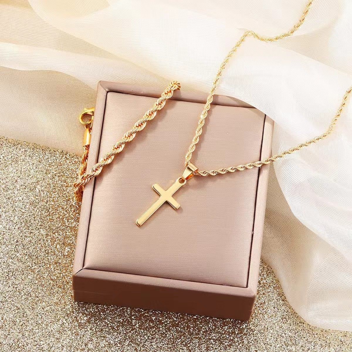 3 Pcs Set Cross Necklace Rings Bracelet for Men Titanium Steel Alloy Stainless Pendant Crosses Chain Jewelry Valentine's Day Christmas Birthday Gifts
