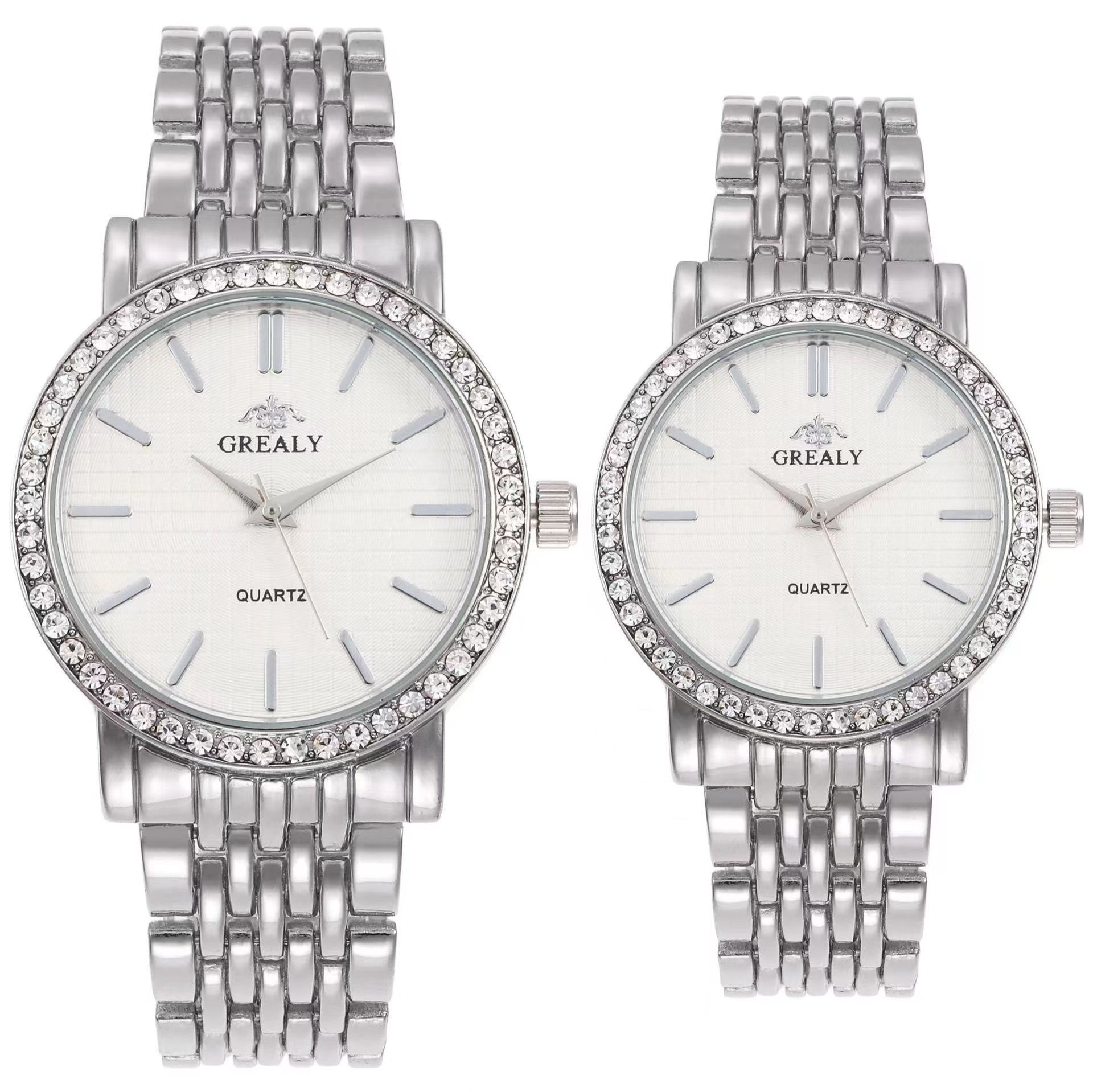 Grealy Men Watches Quartz Stainless Steel Band Men Wrist Watch Couples Watches Couple Watch Lovers Luxury Quartz Good Wristwatches Man Male Valentine's Day Christmas Birthday Gifts