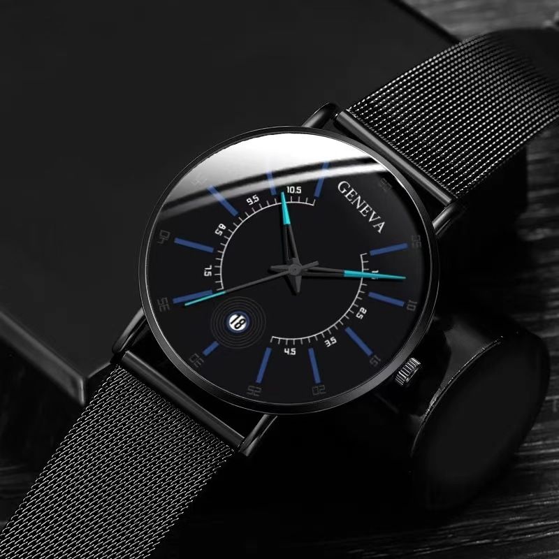 Geneva Men Watch Stainless Quartz WristWatches Waterproof Male Watches Fashion Wrist Watch With Date Classic Valentine's Day Christmas Birthday Gifts