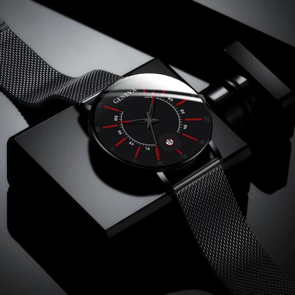 Geneva Men Watch Stainless Quartz WristWatches Waterproof Male Watches Fashion Wrist Watch With Date Classic Valentine's Day Christmas Birthday Gifts