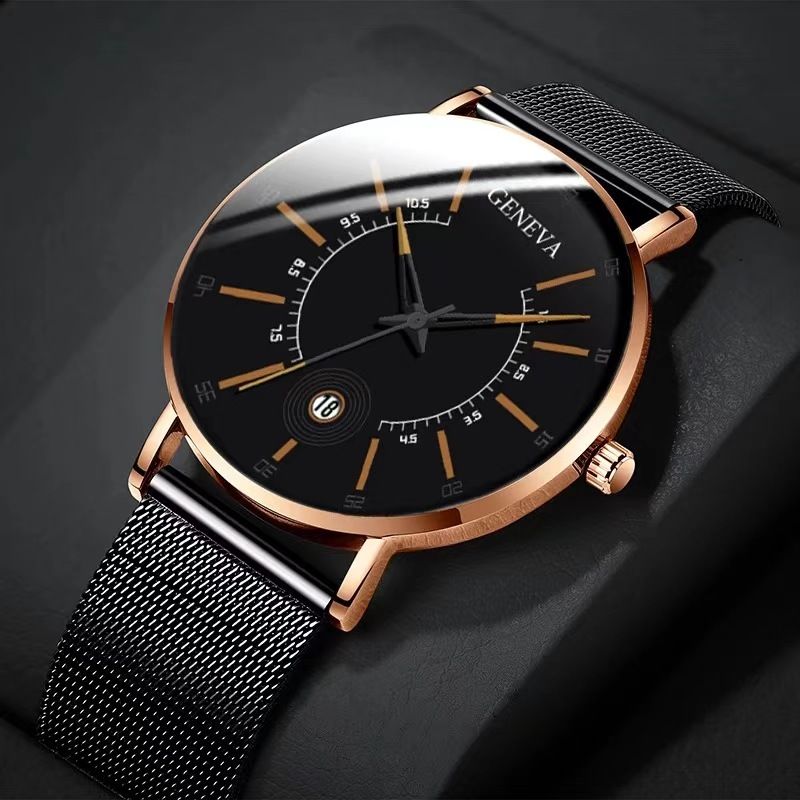 Geneva Men Watch Stainless Quartz WristWatches Waterproof Male Watches Fashion Wrist Watch With Date Classic Valentine's Day Christmas Birthday Gifts