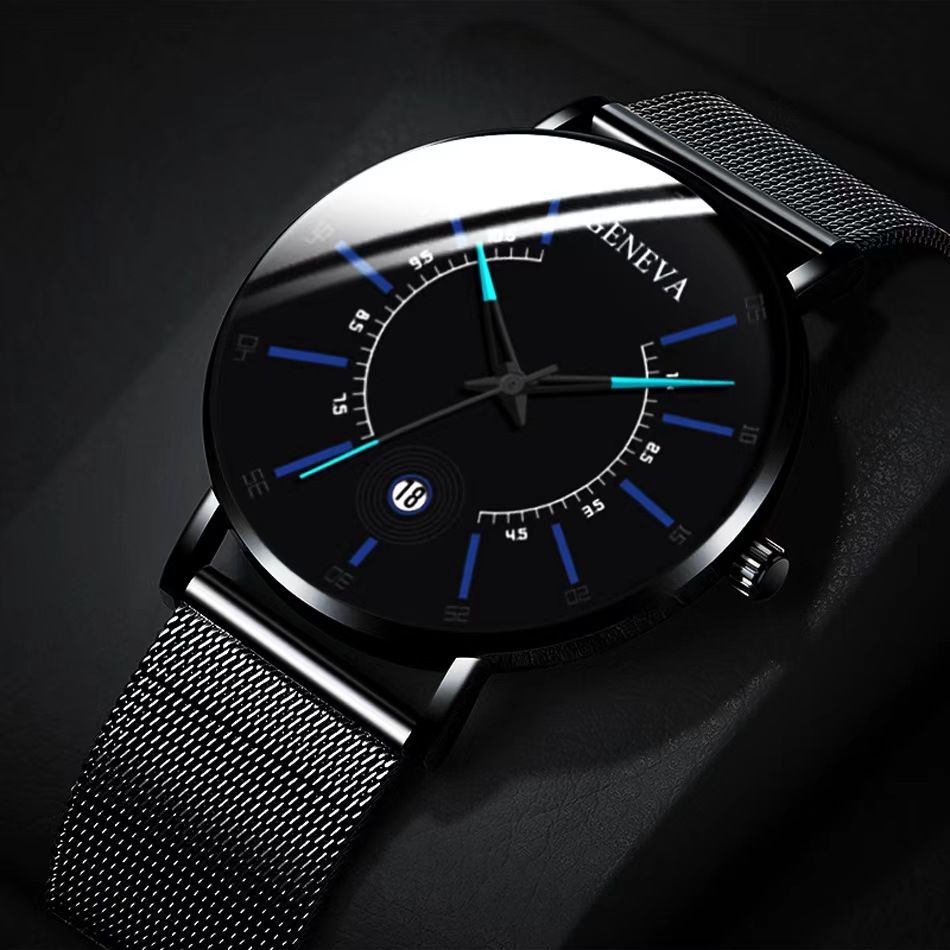 Geneva Men Watch Stainless Quartz WristWatches Waterproof Male Watches Fashion Wrist Watch With Date Classic Valentine's Day Christmas Birthday Gifts