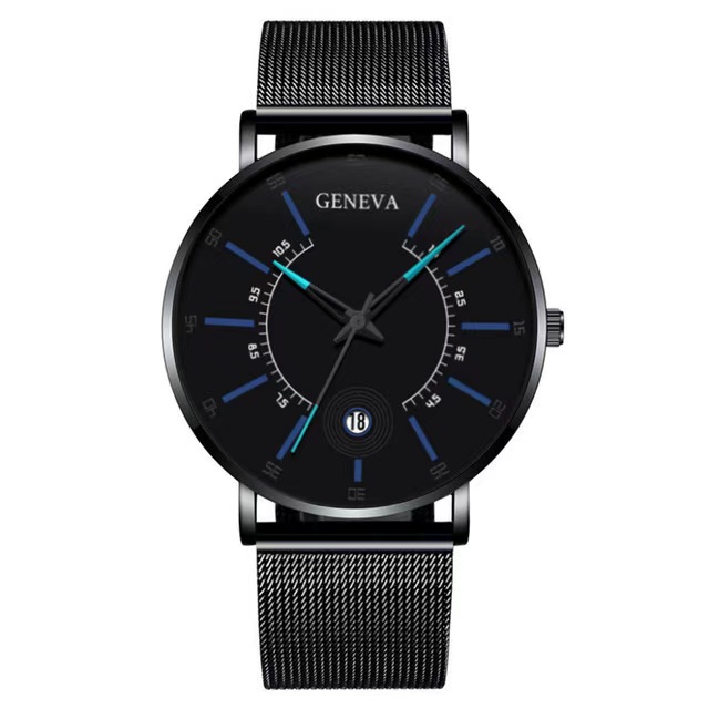 Geneva Men Watch Stainless Quartz WristWatches Waterproof Male Watches Fashion Wrist Watch With Date Classic Valentine's Day Christmas Birthday Gifts Black