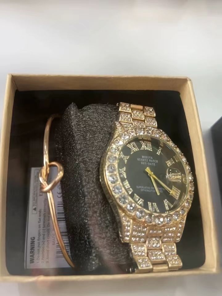 Modiya Men Watches Stainless Steel Ice Diamonds Roman numeral Quartz WristWatches Waterproof Male Watches Fashion Wrist Watch With Date Valentine's Day Christmas Birthday Gifts