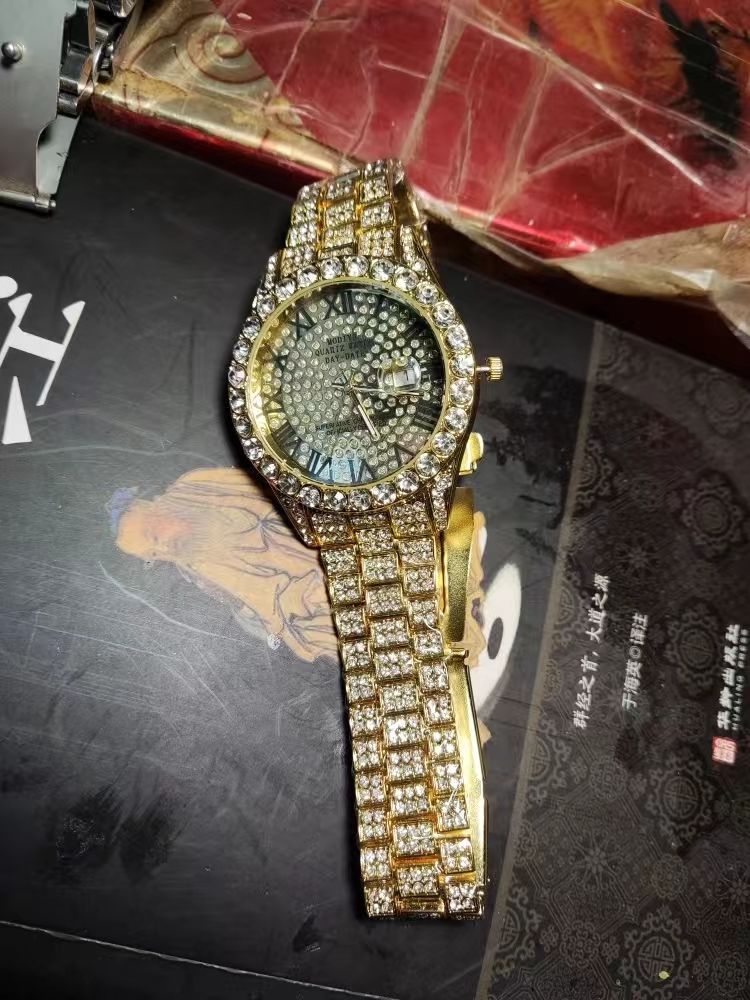 Modiya Men Watches Stainless Steel Ice Diamonds Roman numeral Quartz WristWatches Waterproof Male Watches Fashion Wrist Watch With Date Valentine's Day Christmas Birthday Gifts