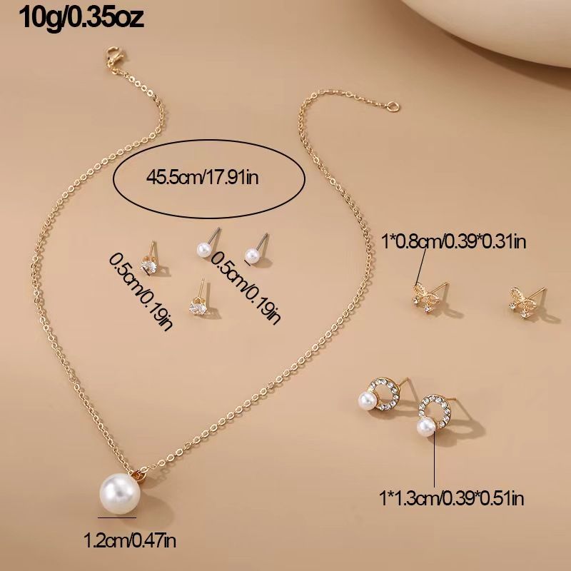 Pearl Pendant Necklace With 4 Pairs Earrings Sets Collarbone Choker Clavicle Chain Crystal Iced Diamond Women Lady Girls Jewelry Accessories Ear Stud Eardrop Valentine's Day Christmas Birthday Gifts