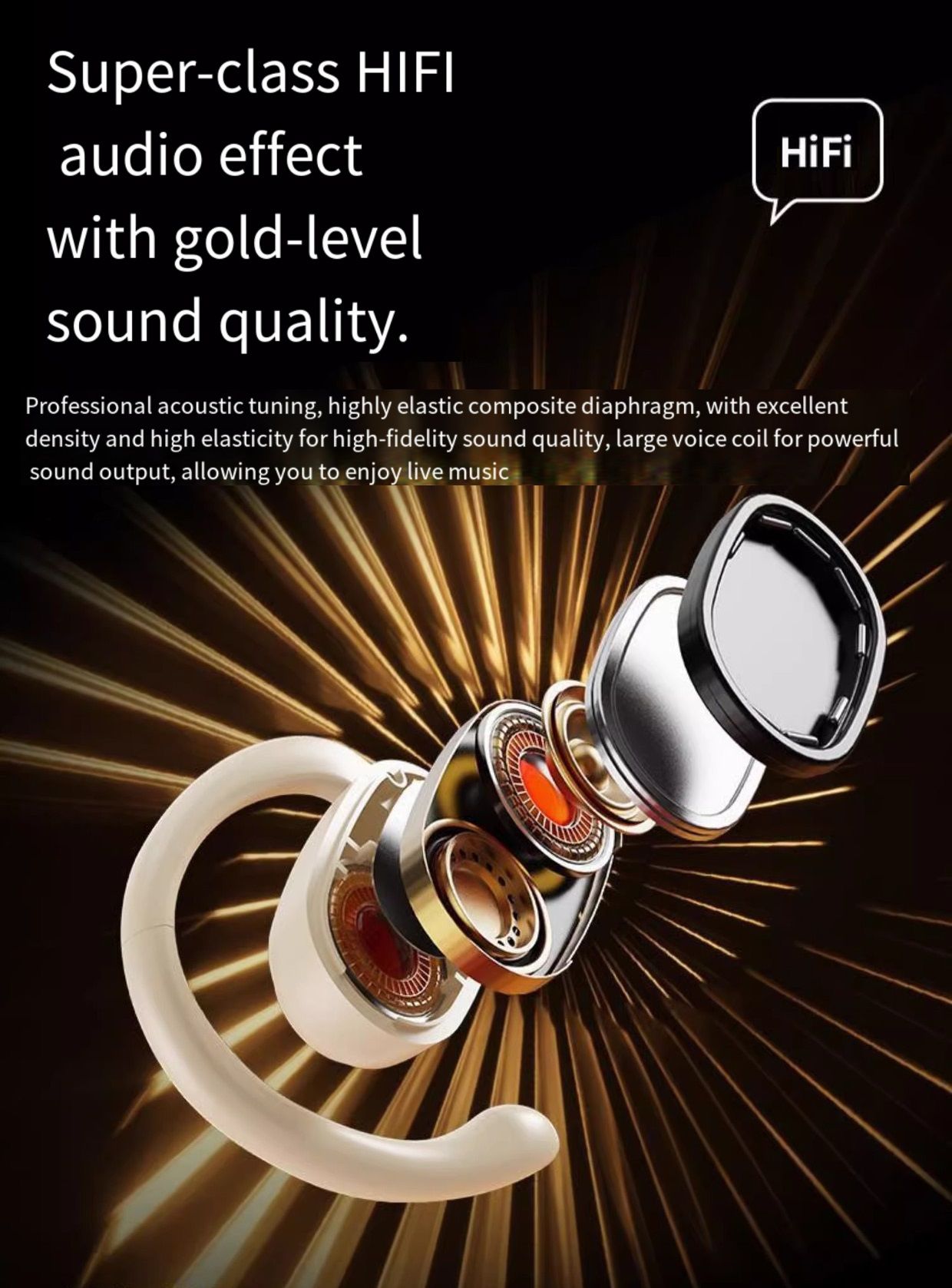 GT735Y Wireless Bluetooth Earbuds Berlin Voice Ear Hanging OWS Adjustable Non In Ear Noise Reduction Earphones TWS Rotating 130 ° Unisex 360 ° Innovative Fit For All Smartphones