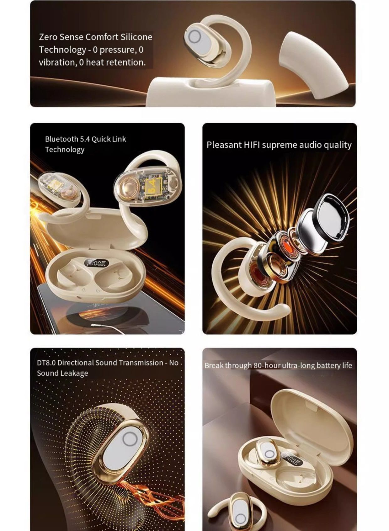 GT735Y Wireless Bluetooth Earbuds Berlin Voice Ear Hanging OWS Adjustable Non In Ear Noise Reduction Earphones TWS Rotating 130 ° Unisex 360 ° Innovative Fit For All Smartphones