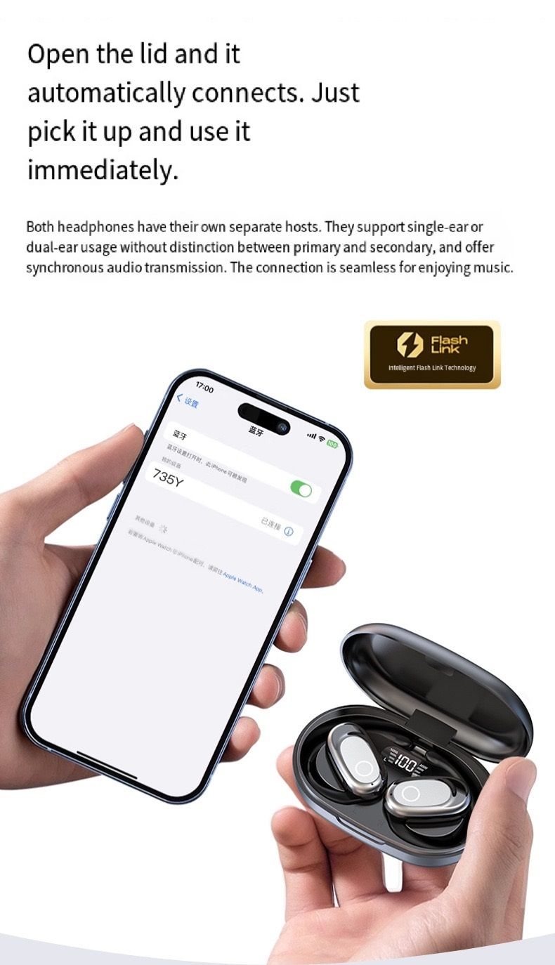 GT735Y Wireless Bluetooth Earbuds Berlin Voice Ear Hanging OWS Adjustable Non In Ear Noise Reduction Earphones TWS Rotating 130 ° Unisex 360 ° Innovative Fit For All Smartphones