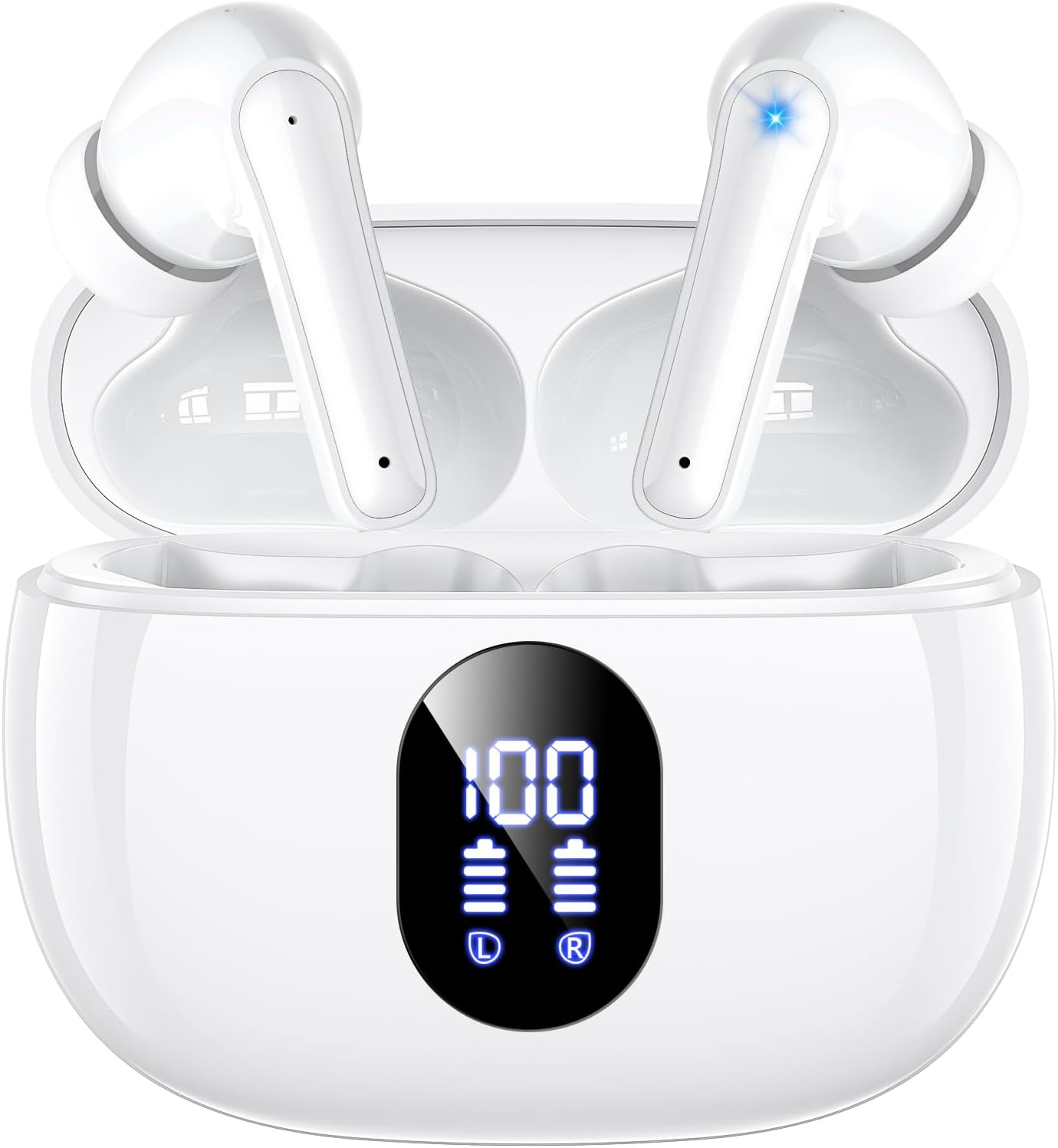 Wireless Earbuds Bluetooth Earphones HiFi Ear Buds Bass Stereo Bluetooth Headphones with ENC Noise Cancelling Mic IP7 Waterproof in Ear  LED Display Charging Case Ear Buds for Pad Workout Sports