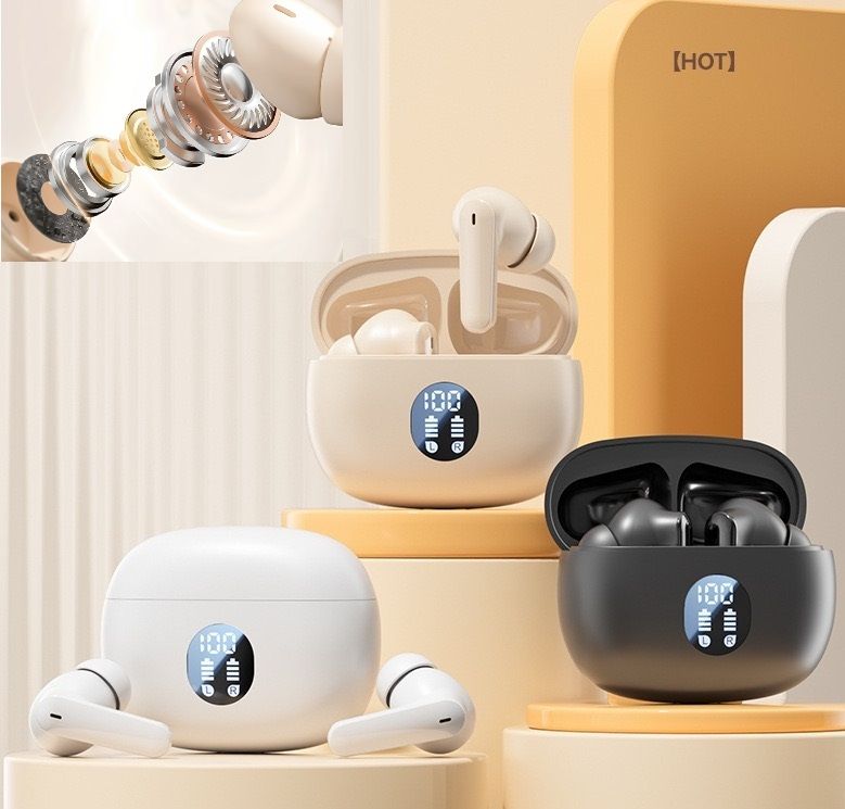 Wireless Earbuds Bluetooth Earphones HiFi Ear Buds Bass Stereo Bluetooth Headphones with ENC Noise Cancelling Mic IP7 Waterproof in Ear  LED Display Charging Case Ear Buds for Pad Workout Sports