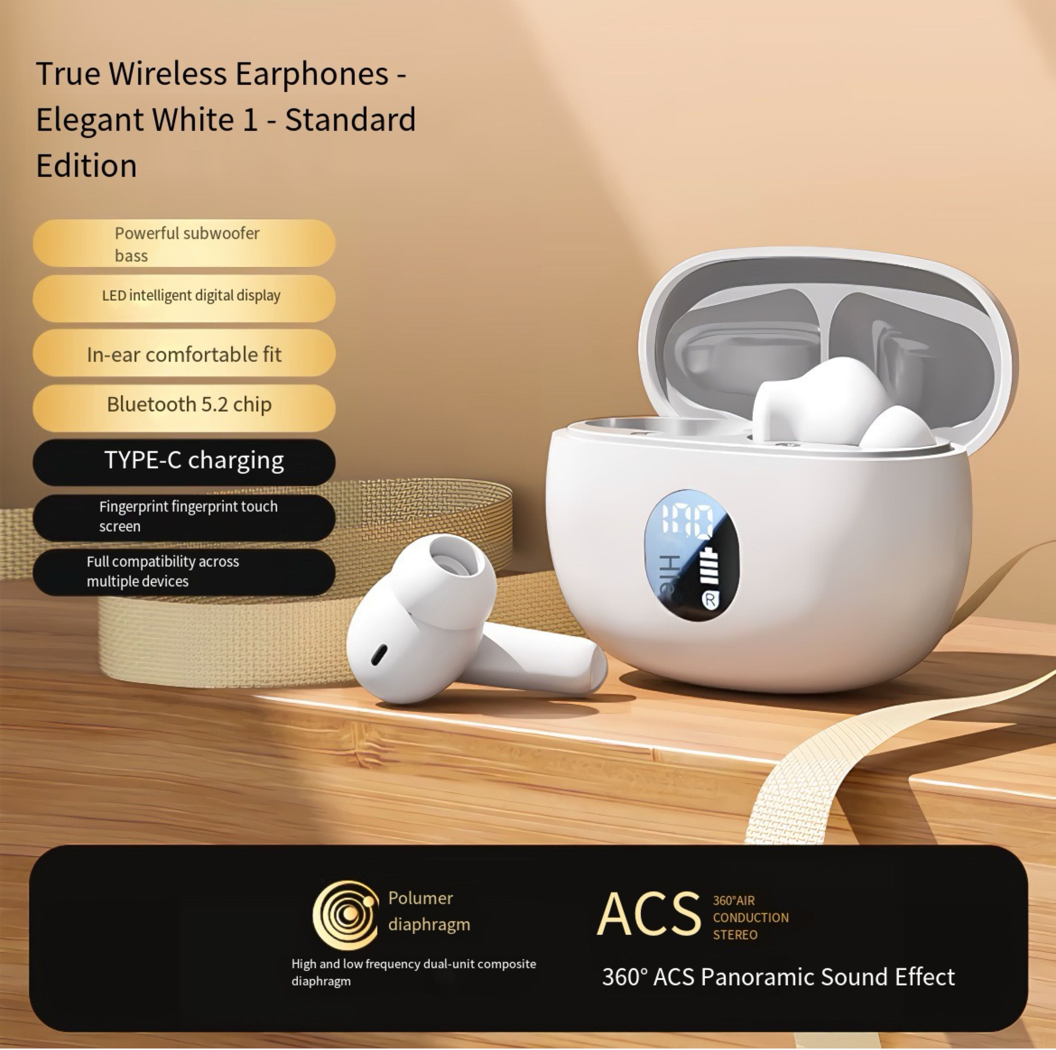 Wireless Earbuds Bluetooth Earphones HiFi Ear Buds Bass Stereo Bluetooth Headphones with ENC Noise Cancelling Mic IP7 Waterproof in Ear  LED Display Charging Case Ear Buds for Pad Workout Sports