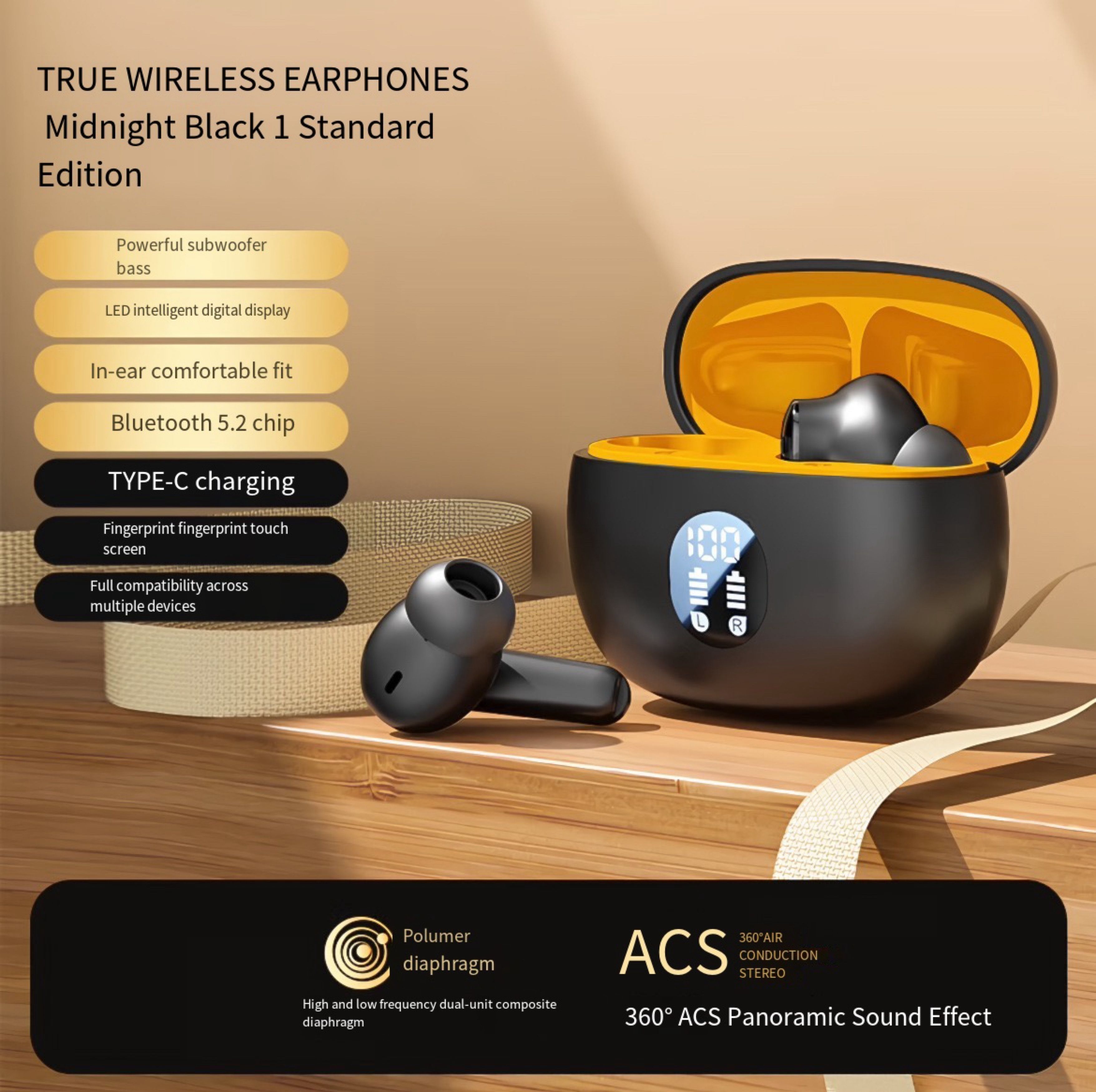 Wireless Earbuds Bluetooth Earphones HiFi Ear Buds Bass Stereo Bluetooth Headphones with ENC Noise Cancelling Mic IP7 Waterproof in Ear  LED Display Charging Case Ear Buds for Pad Workout Sports