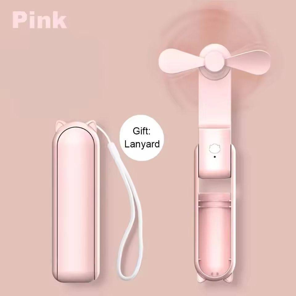 Portable Fan 2000mAh Power Bank 2 in 1 Foldable Handheld Fan Mini Folding Electric Fan USB Rechargeable 3-speed Adjustable Hand Held Small Pocket Table Fan
