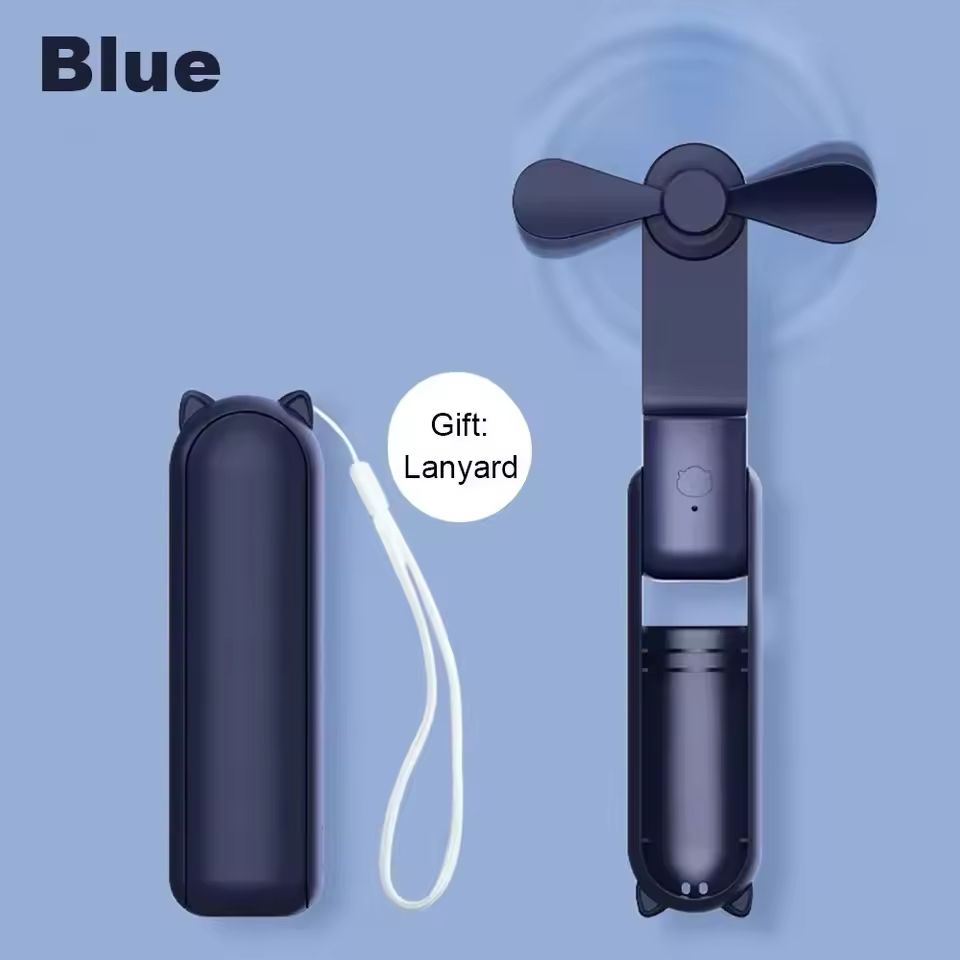 Portable Fan 2000mAh Power Bank 2 in 1 Foldable Handheld Fan Mini Folding Electric Fan USB Rechargeable 3-speed Adjustable Hand Held Small Pocket Table Fan