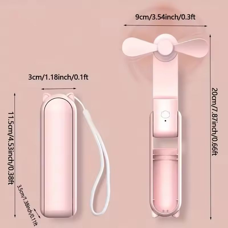 Portable Fan 2000mAh Power Bank 2 in 1 Foldable Handheld Fan Mini Folding Electric Fan USB Rechargeable 3-speed Adjustable Hand Held Small Pocket Table Fan