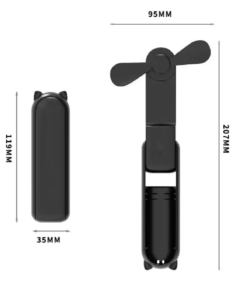 Portable Fan 2000mAh Power Bank 2 in 1 Foldable Handheld Fan Mini Folding Electric Fan USB Rechargeable 3-speed Adjustable Hand Held Small Pocket Table Fan