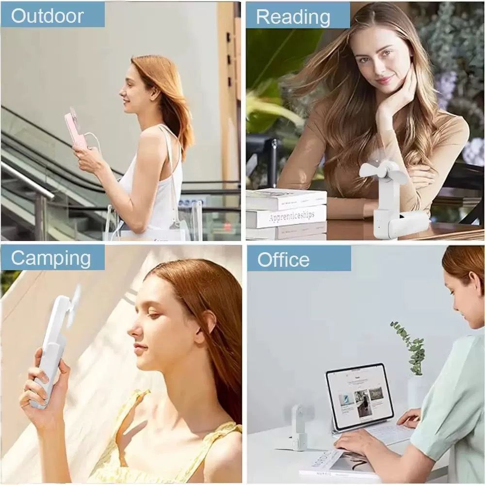 Portable Fan 2000mAh Power Bank 2 in 1 Foldable Handheld Fan Mini Folding Electric Fan USB Rechargeable 3-speed Adjustable Hand Held Small Pocket Table Fan