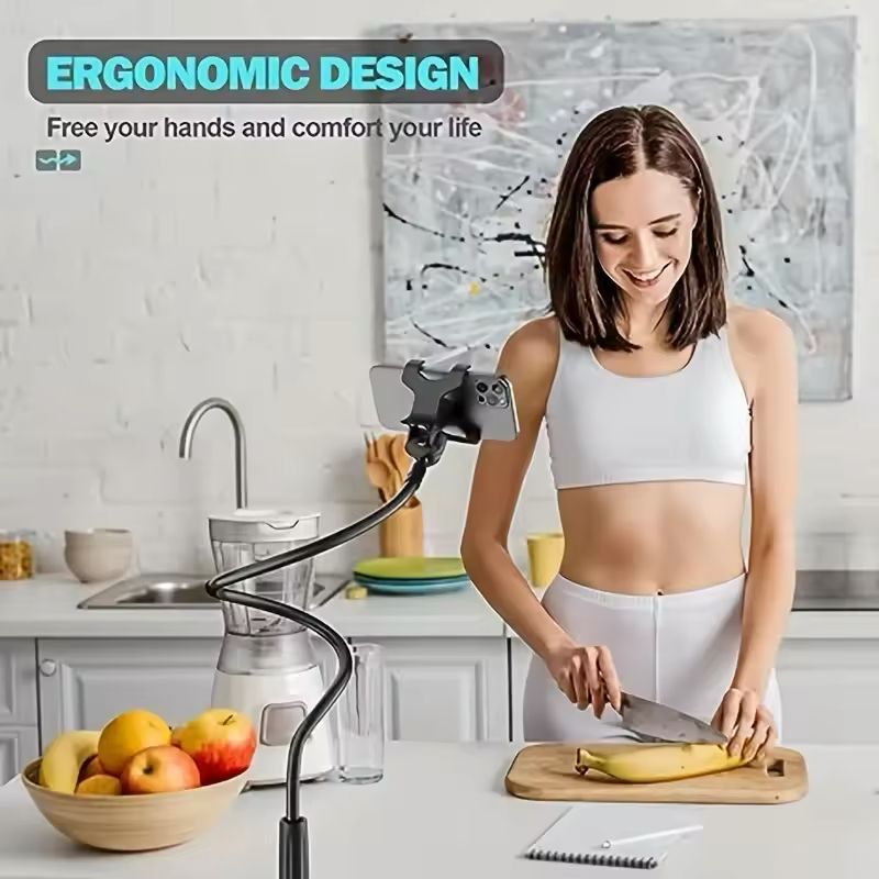 Mobile Phone Holder Stand 360° Rotatable Clip Design Portable Flexible Adjustable Lazy Bed Desktop Bracket Desk Mount Stand 70CM Long Arm Gooseneck Mount Clamp for Universal Mobile Phone Accessories